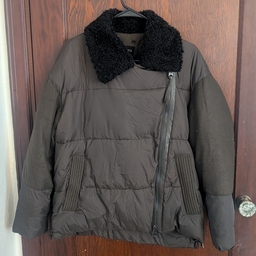 AllSaints Elita Biker Puffer Puffa Sherpa Parka brown size Medium